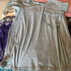 SHEIN Gray Ruffle Pocket Short Sleeve Tee